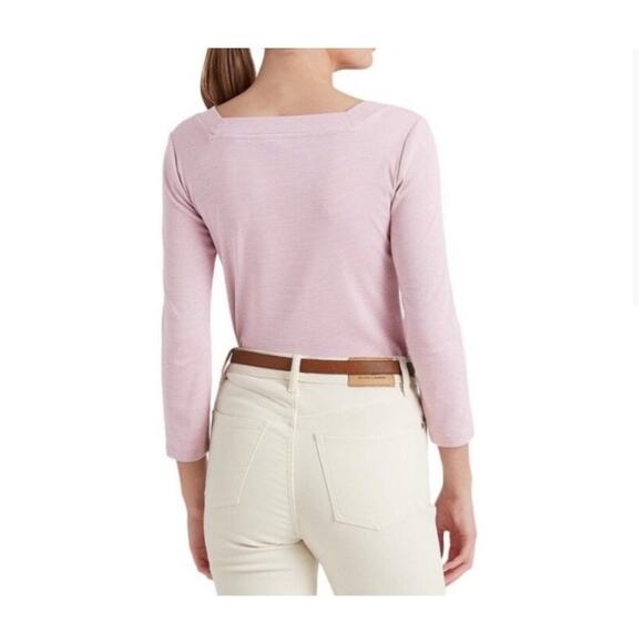 Lauren Ralph Lauren Purple White Striped Slim Fit Cotton Top Womens Large - Picture 2 of 12